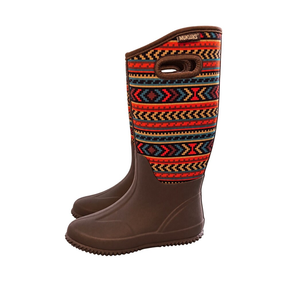 MUK LUKS Womens Size 6 Tall Rain Boots Brown Southwestern Tribal Waterproof Nwob